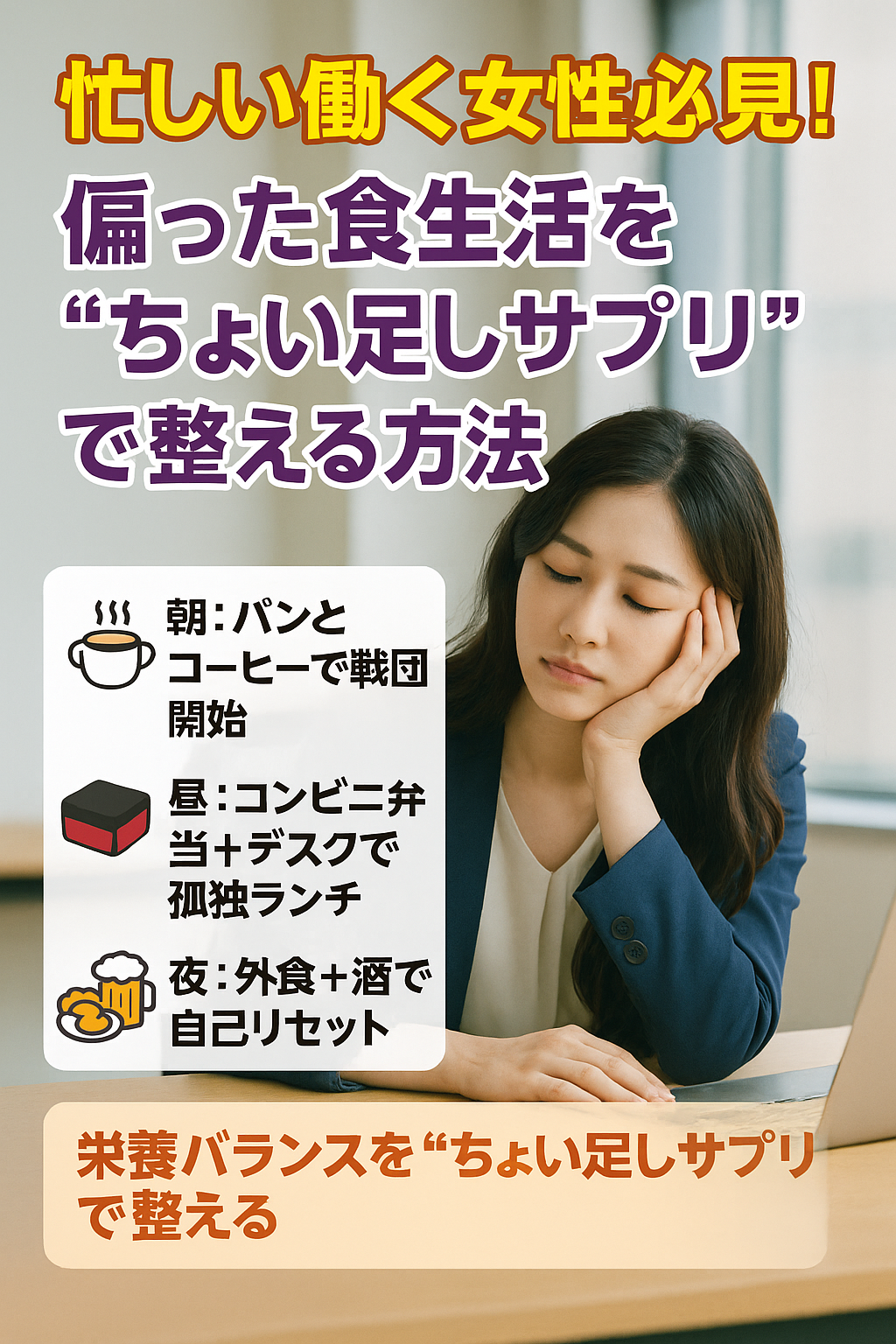 忙しい働く女性必見！偏った食生活を“ちょい足しサプリ”で整える方法